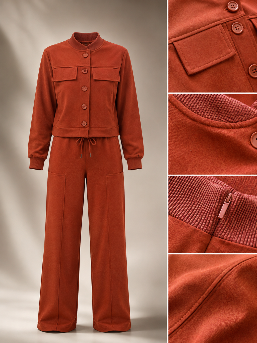 Conjunto em Moletom Malha Piquet Terracota | Coleção Outono/Inverno 2026